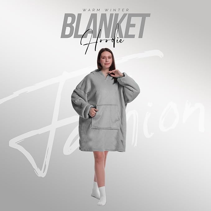 Oversized Blanket Hoodie for Men & Women,Thick Flannel Blanket with Sleeves and Giant Pocket Super Soft Warm Cozy Wearable Sweatshirt Hoodie for Adults