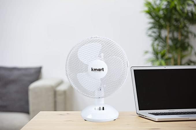 K-MART Quality Portable Desk Fan, 2 Speed, Quiet Operation, Oscillating, Desktop/Bedside Fan, Ideal for Home and Office, White (9 Inch)