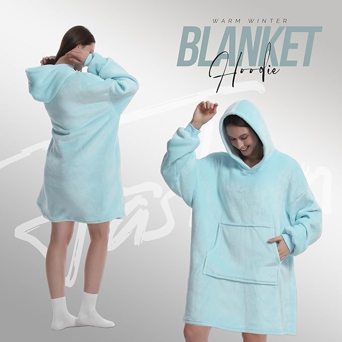 Oversized Blanket Hoodie for Men & Women,Thick Flannel Blanket with Sleeves and Giant Pocket Super Soft Warm Cozy Wearable Sweatshirt Hoodie for Adults