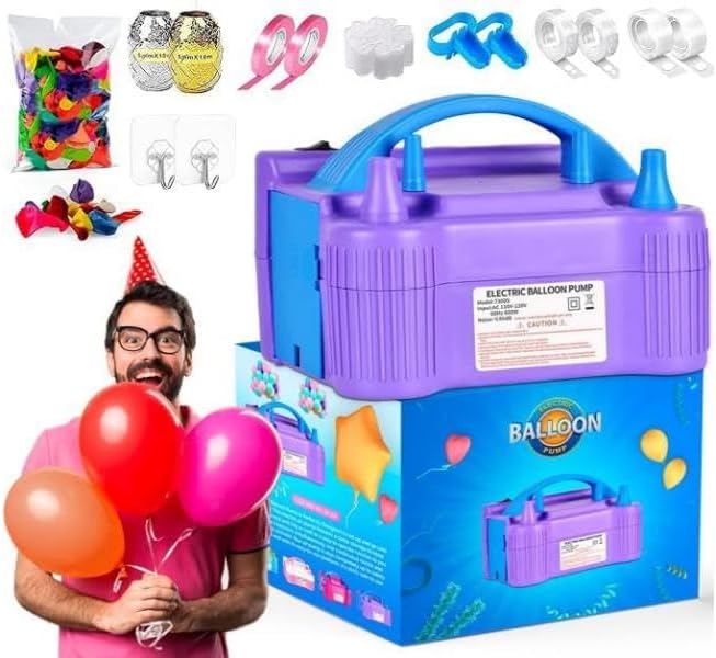 UK SELLER - Heavy Duty Electric Balloon Pump - Portable Air Blower Dual Nozzle Balloon Inflator Blower Pump for Party, Wedding, Birthday, Activities and Festival Decoration