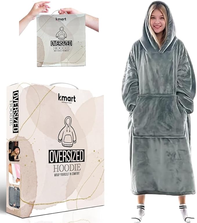 Oversized Blanket Hoodie for Men & Women, Super Soft Warm Cozy Wearable Sweatshirt Hoodie for Adults Thick Flannel Blanket with Sleeves and Giant Pocket, One Size