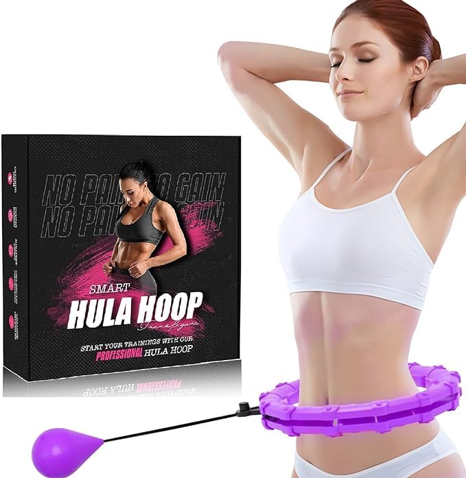 Fitness Hula Hoops, Weighted Hula Hoop For Adults 360 Degree Auto-Spinning Ball Massage, Infinity Hoop, Weight Loss Exercise Equipment for Home Use - 24 Detachable Knots/Link