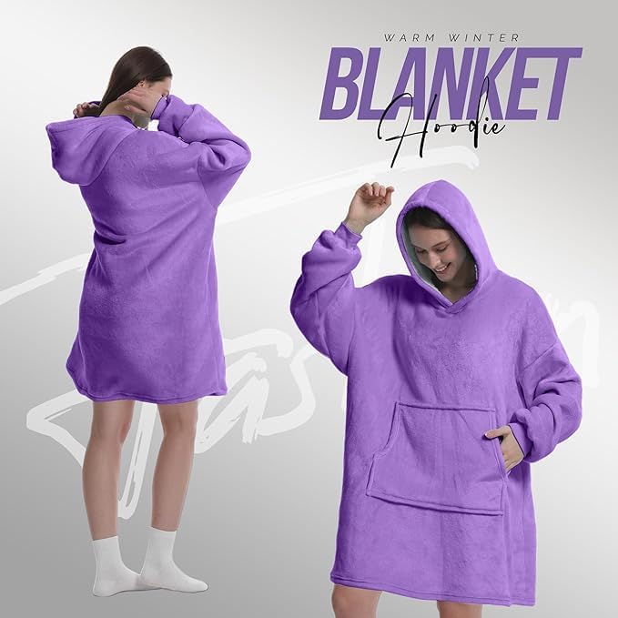 Oversized Blanket Hoodie for Men & Women,Thick Flannel Blanket with Sleeves and Giant Pocket Super Soft Warm Cozy Wearable Sweatshirt Hoodie for Adults