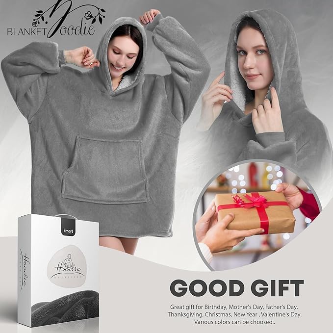 Oversized Blanket Hoodie for Men & Women,Thick Flannel Blanket with Sleeves and Giant Pocket Super Soft Warm Cozy Wearable Sweatshirt Hoodie for Adults