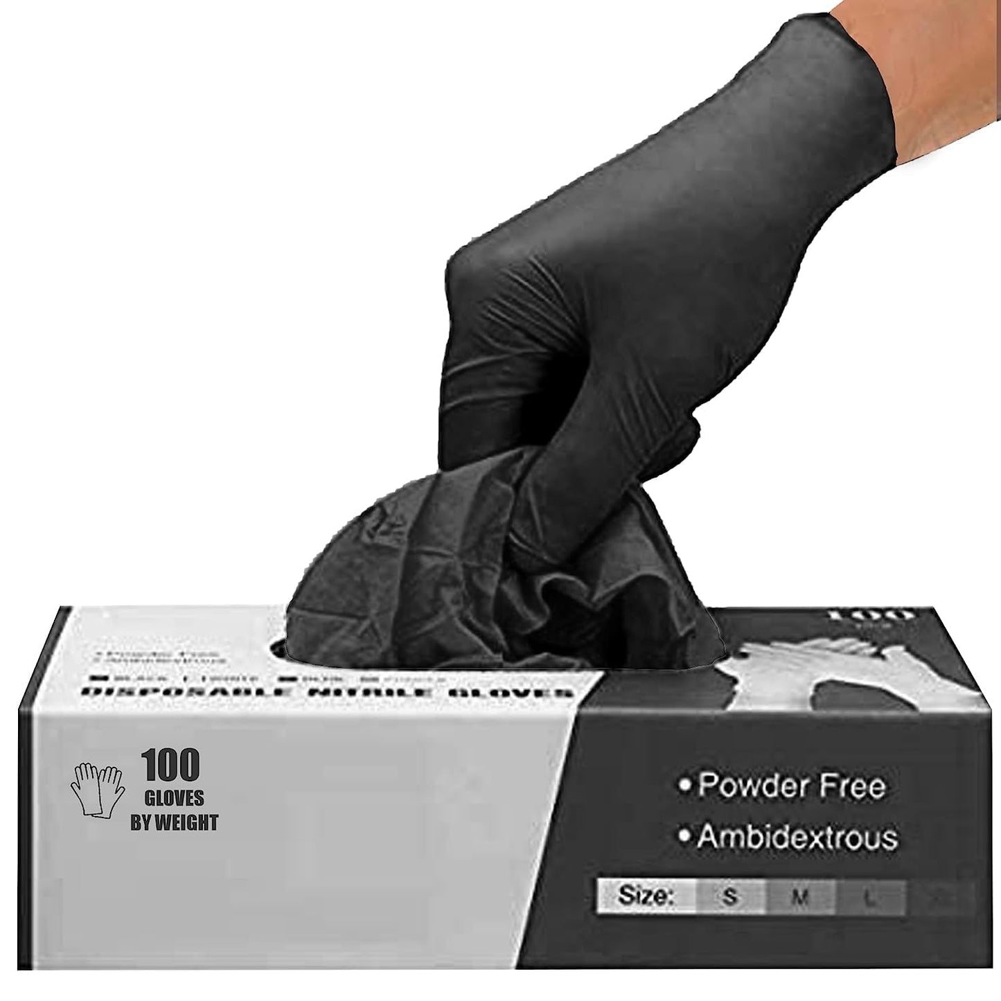 Black Nitrile Disposable Gloves - Latex-Free, Powder-Free, Pack of 100, Strong and Puncture-Resistant, Medical, Food Handling, Tatoo Barber Shop Gloves