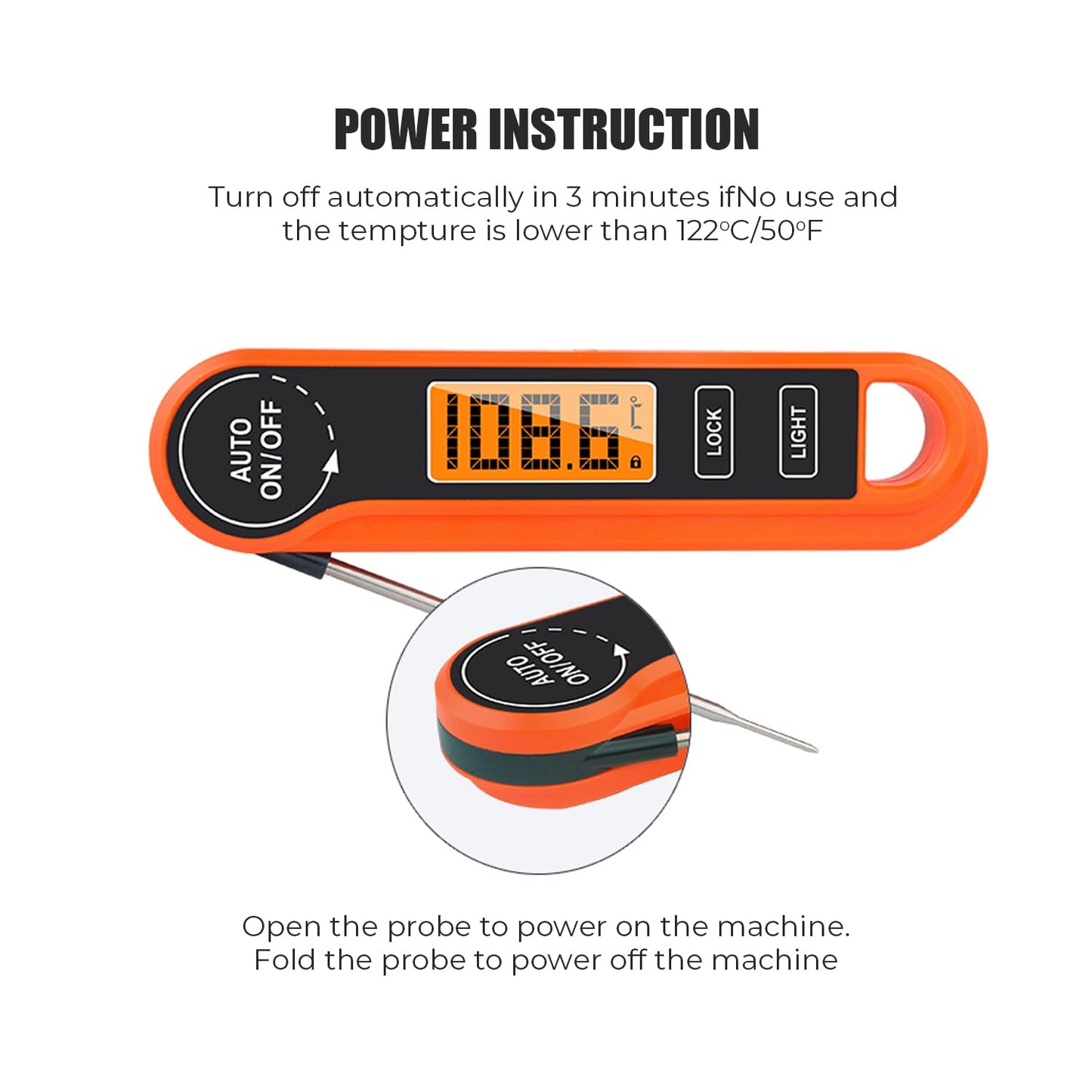 Meat Thermometer with Foldable Food Temperature Probe, Waterproof Food Thermometer with Backlight LCD Screen & Auto On/Off, Cooking Thermometer for Meat, BBQ, Water, Milk, Cooking Food