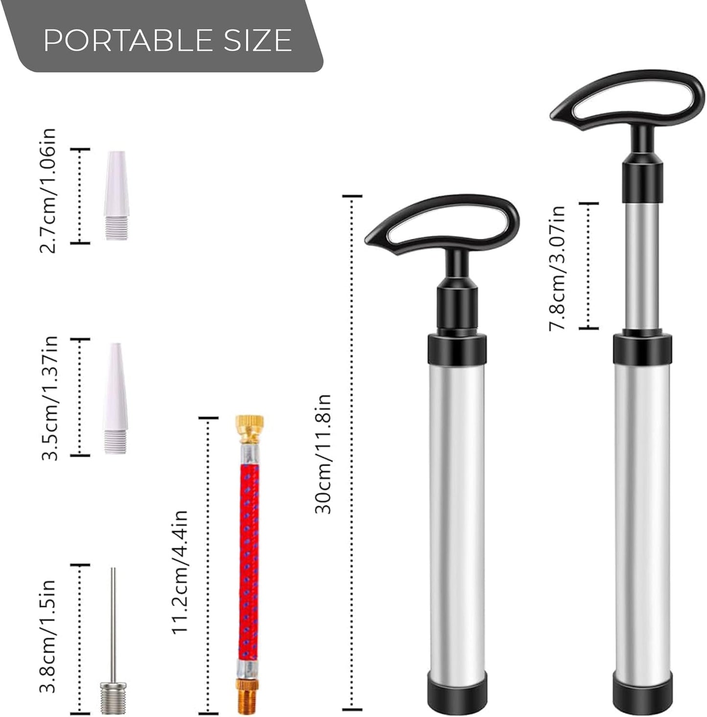 Ball Pump with Needle, Nozzle and Extension Hose for Football, Basketball Pump, Bike & Bicycle Pump, Rugby Balls - Durable Aluminium-alloy Tube, Ergonomic Design, Fast Air Inflator