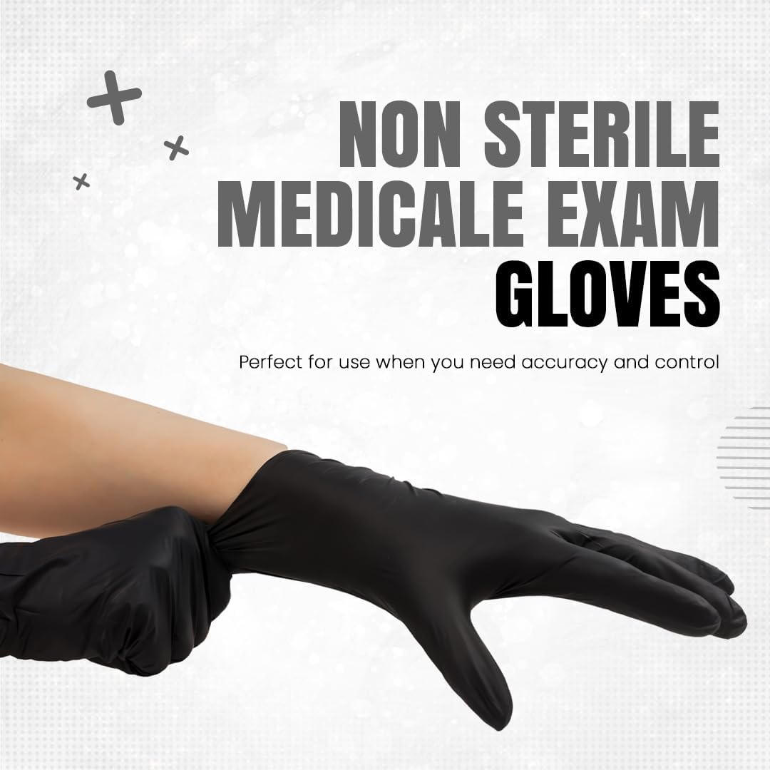 Black Nitrile Disposable Gloves, 100 Count, Latex-Free, Powder-Free Rubber Gloves, Strong and Puncture-Resistant Gloves For Men and Women