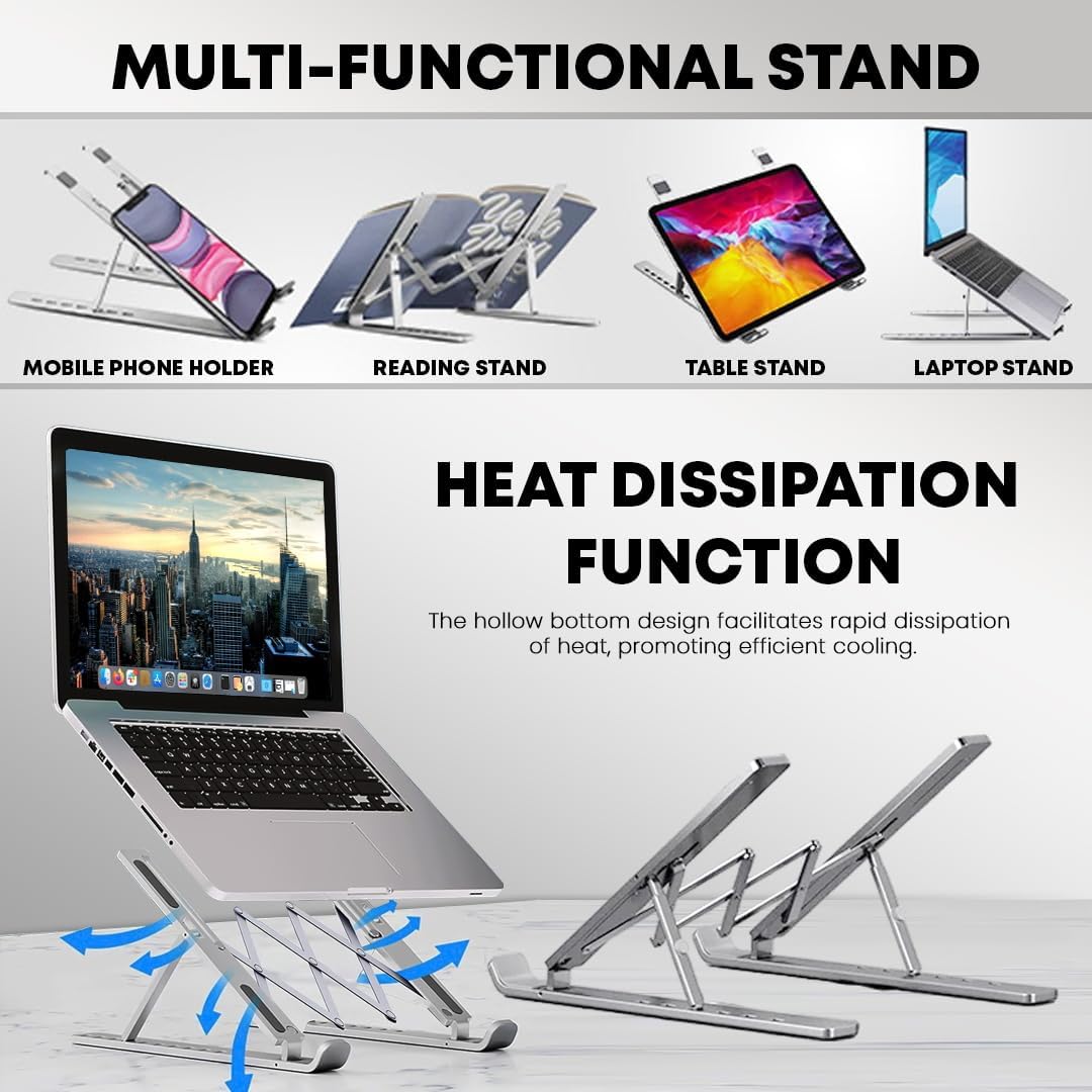 K-MART Extra Strong Adjustable Laptop Stand Riser Laptop Holder for Desk Air-Ventilation Notebook Mount, Compatible with MacBook Air, Pro, Dell, 10-15.6”