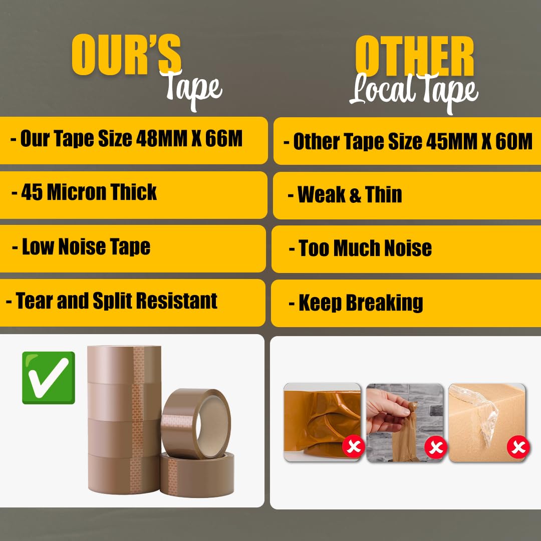 K-MART Packaging Tape, Industrial Duty Brown Parcel Tape 6 Rolls With Low Noise - 48mm X 66m, Secure Sticky Brown Tape For Box Packaging, Moving Boxes, Packing Tape Strong For Moving House