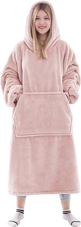 Oversized Blanket Hoodie for Men & Women, Super Soft Warm Cozy Wearable Sweatshirt Hoodie for Adults Thick Flannel Blanket with Sleeves and Giant Pocket, One Size