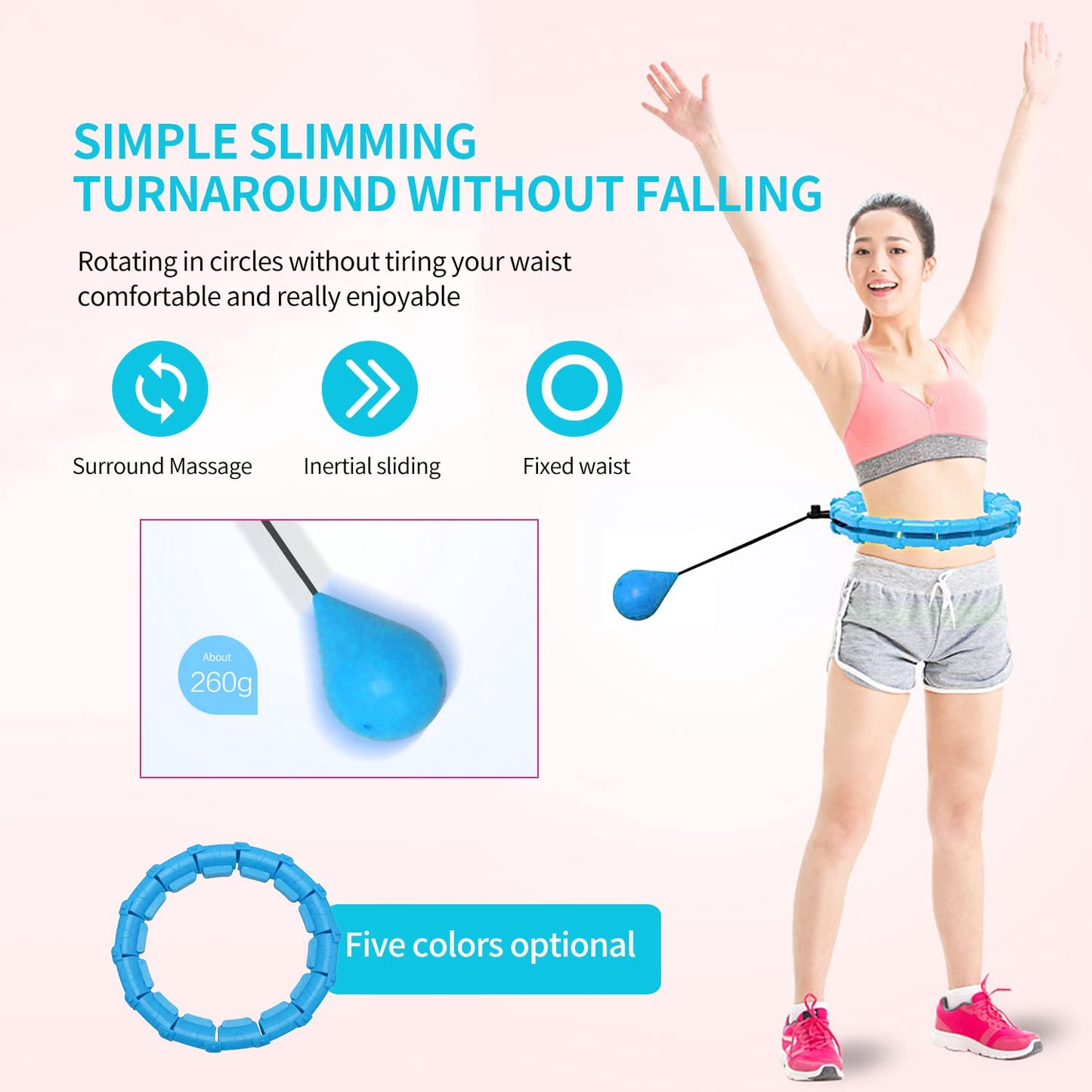 Fitness Hula Hoops, Weighted Hula Hoop For Adults 360 Degree Auto-Spinning Ball Massage, Infinity Hoop, Weight Loss Exercise Equipment for Home Use - 24 Detachable Knots/Link