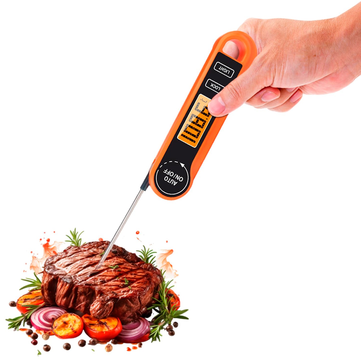 Meat Thermometer with Foldable Food Temperature Probe, Waterproof Food Thermometer with Backlight LCD Screen & Auto On/Off, Cooking Thermometer for Meat, BBQ, Water, Milk, Cooking Food