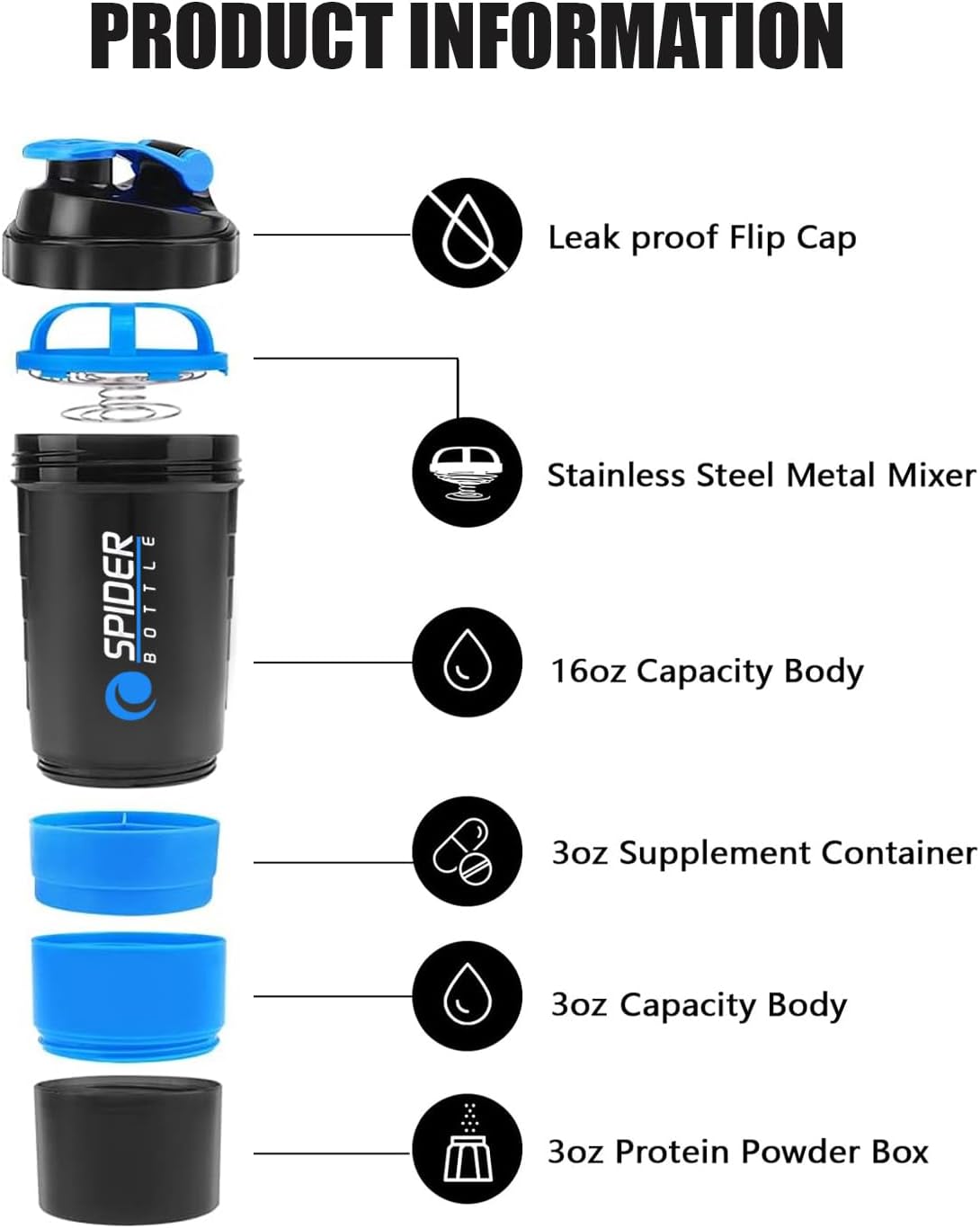 K-MART Protein Shaker Bottle For Protein With Extra Compartment, 500ml Bottles Shaker For Protein Shakes, Gym Shaker Bottle For Men & Women