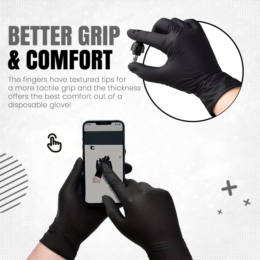 Black Nitrile Disposable Gloves, 100 Count, Latex-Free, Powder-Free Rubber Gloves, Strong and Puncture-Resistant Gloves For Men and Women