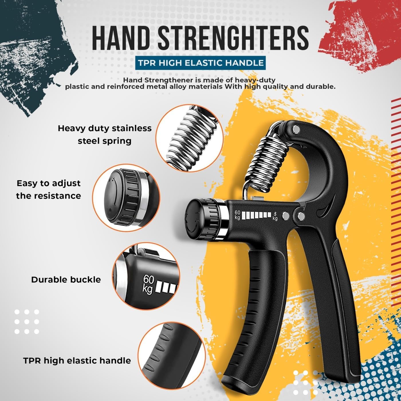 K-MART 2 Pack Hand Grip Strengthener Adjustable 5-60 kg - hand exerciser grip strengthener with Stainless Steel Spring for Muscle Building and Injury Recovery for Athletes