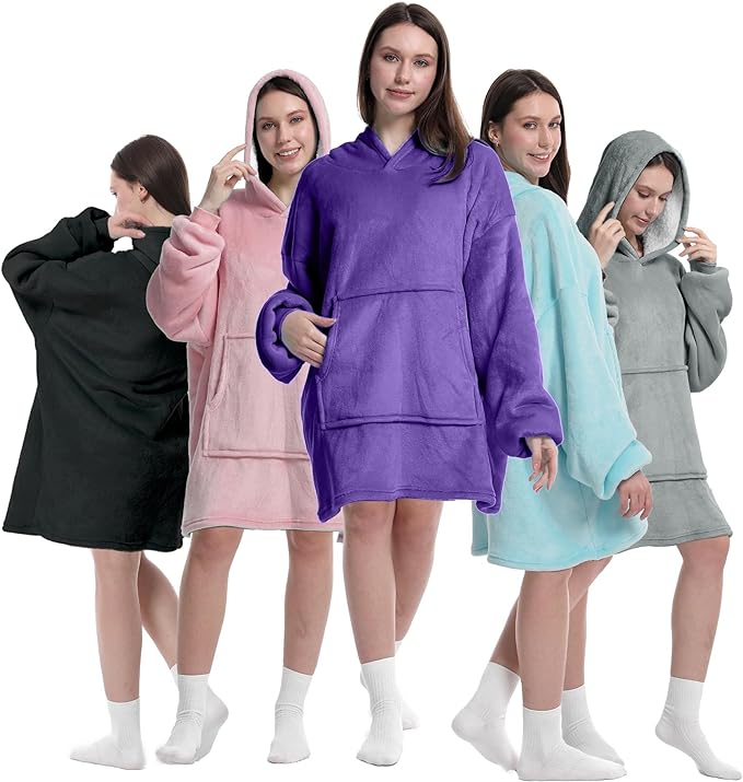 Oversized Blanket Hoodie for Men & Women,Thick Flannel Blanket with Sleeves and Giant Pocket Super Soft Warm Cozy Wearable Sweatshirt Hoodie for Adults