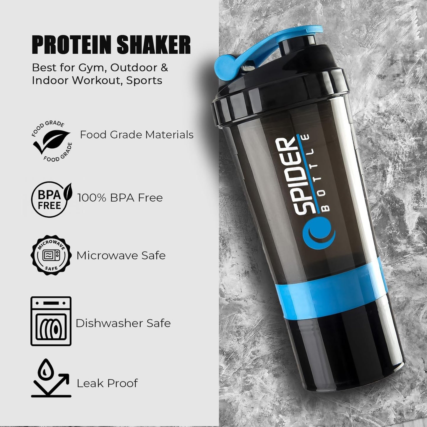 K-MART Protein Shaker Bottle For Protein With Extra Compartment, 500ml Bottles Shaker For Protein Shakes, Gym Shaker Bottle For Men & Women