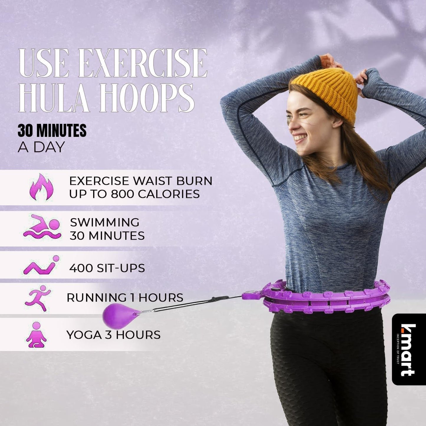 Smart Weighted Hula Hoop, Adjustable Fitness Exercise Weighted Hula Hoop - 27 Detachable Knots/Link