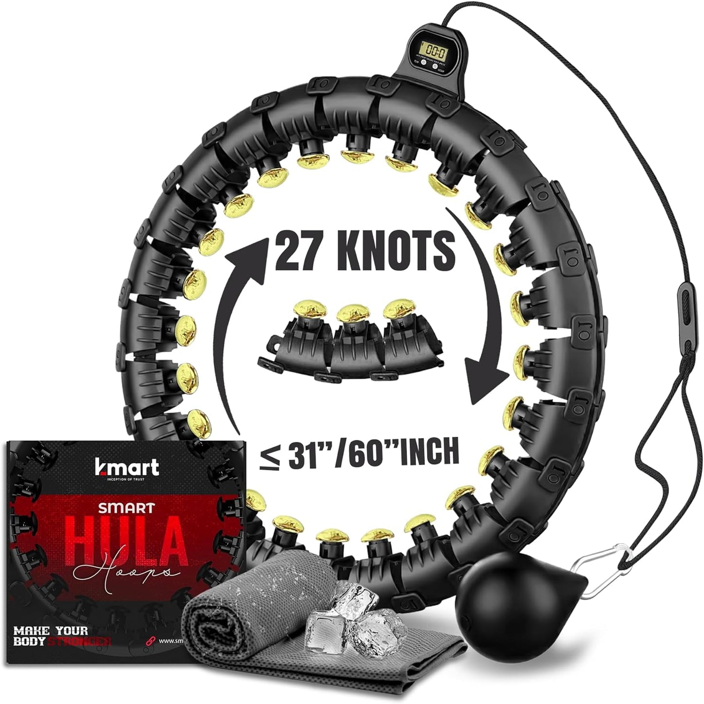 Smart Weighted Hula Hoop, Adjustable Fitness Exercise Weighted Hula Hoop - 27 Detachable Knots/Link