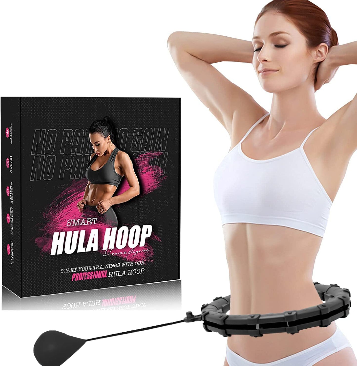 Fitness Hula Hoops, Weighted Hula Hoop For Adults 360 Degree Auto-Spinning Ball Massage, Infinity Hoop, Weight Loss Exercise Equipment for Home Use - 24 Detachable Knots/Link