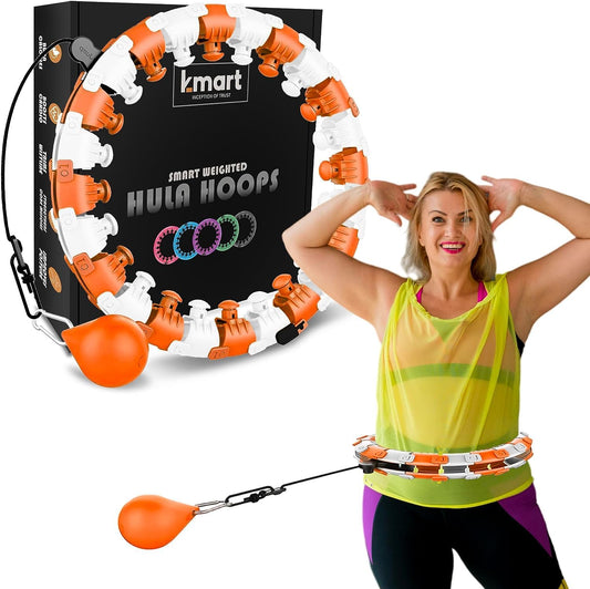 K-MART Smart Hula Ring Hoops, Weighted Hula Circle 24 Detachable Fitness Ring with 360 Degree Auto-Spinning Ball Gymnastics, Massage, Adult Fitness for Weight Loss