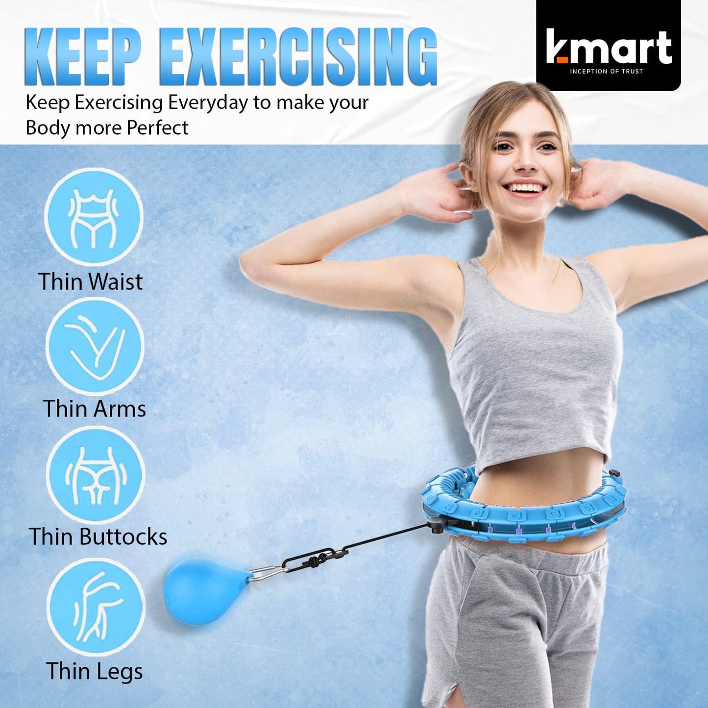 K-MART Smart Hula Ring Hoops, Weighted Hula Circle 24 Detachable Fitness Ring with 360 Degree Auto-Spinning Ball Gymnastics, Massage, Adult Fitness for Weight Loss