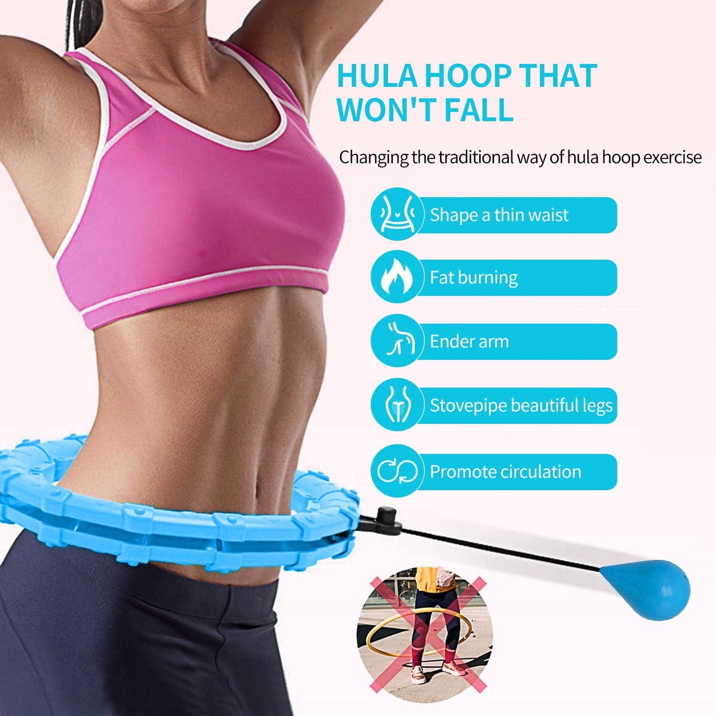 Fitness Hula Hoops, Weighted Hula Hoop For Adults 360 Degree Auto-Spinning Ball Massage, Infinity Hoop, Weight Loss Exercise Equipment for Home Use - 24 Detachable Knots/Link