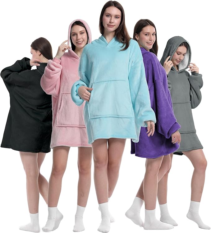 Oversized Blanket Hoodie for Men & Women,Thick Flannel Blanket with Sleeves and Giant Pocket Super Soft Warm Cozy Wearable Sweatshirt Hoodie for Adults