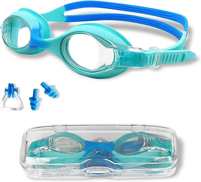 K-MART Kids Swimming Goggles for Boys Girls Anti Fog No Leakage UV Protection Childrens Swimming Goggles Food Grade Silicone Comfort with Portable Carry Case Nose Clip (Age 3-12)