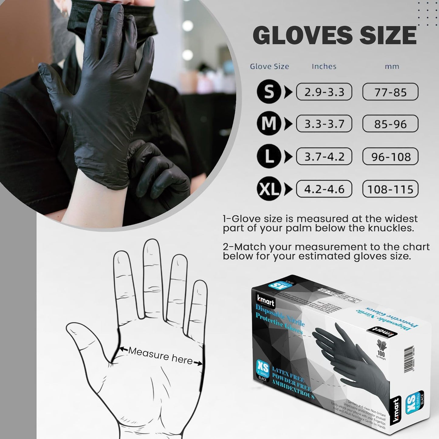 K-MART Nitrile Multi-Purpose Gloves, Powder Free, Disposable, Extra Strong - Box of 100