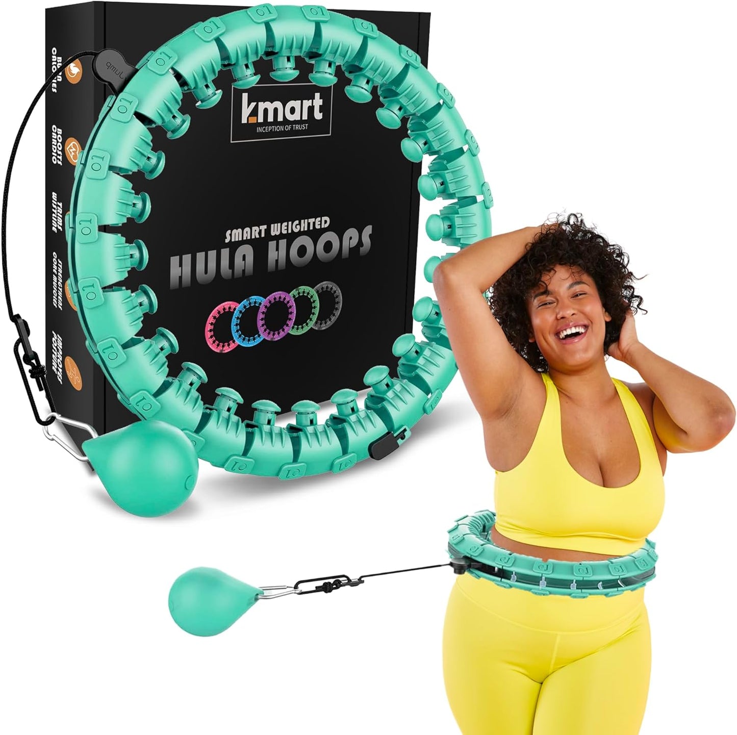 K-MART Smart Hula Ring Hoops, Weighted Hula Circle 24 Detachable Fitness Ring with 360 Degree Auto-Spinning Ball Gymnastics, Massage, Adult Fitness for Weight Loss