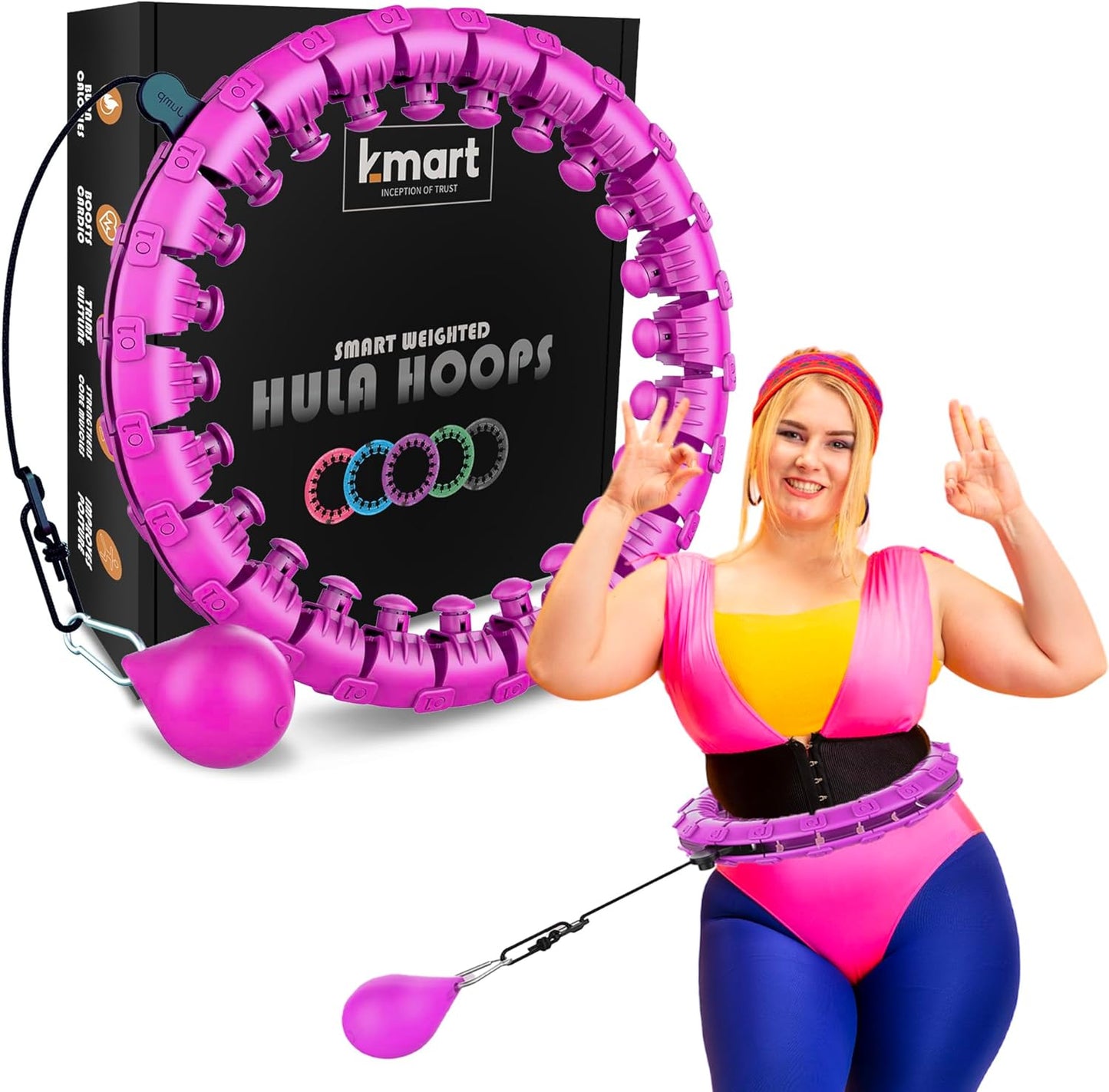 K-MART Smart Hula Ring Hoops, Weighted Hula Circle 24 Detachable Fitness Ring with 360 Degree Auto-Spinning Ball Gymnastics, Massage, Adult Fitness for Weight Loss