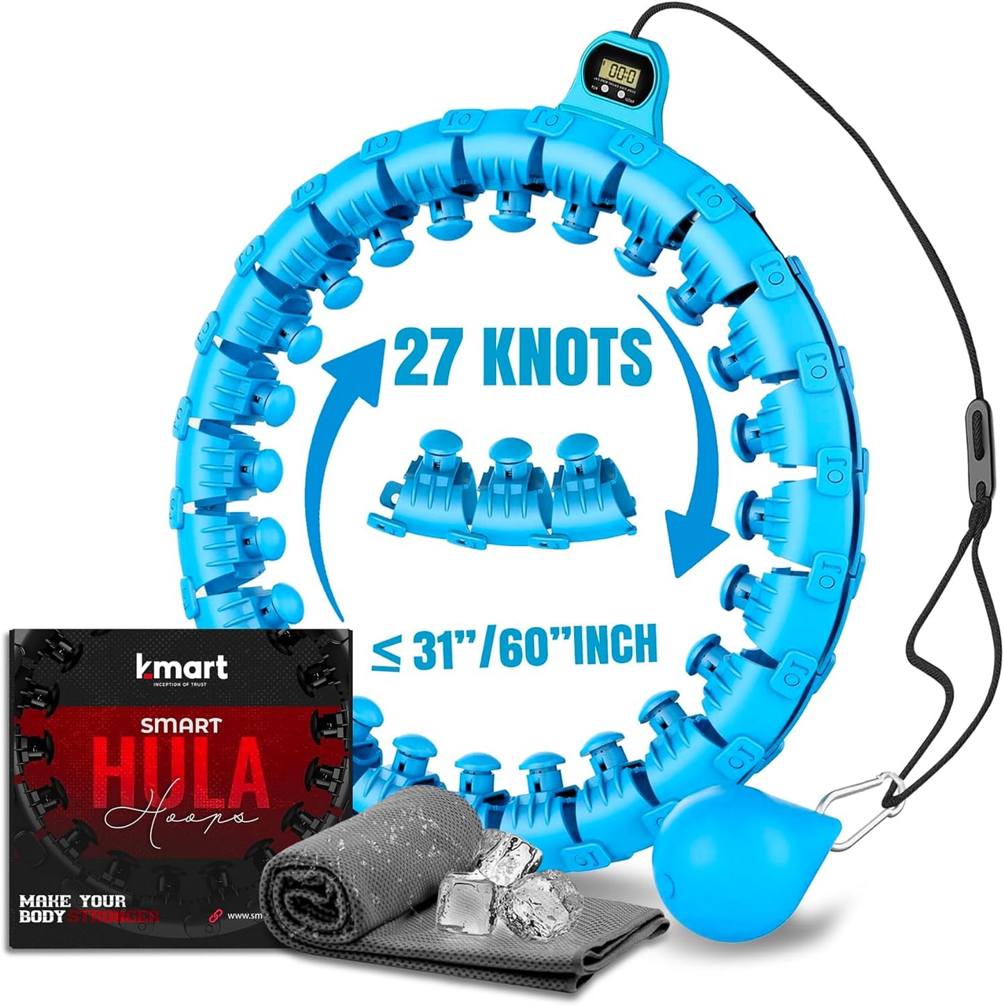 Smart Weighted Hula Hoop, Adjustable Fitness Exercise Weighted Hula Hoop - 27 Detachable Knots/Link