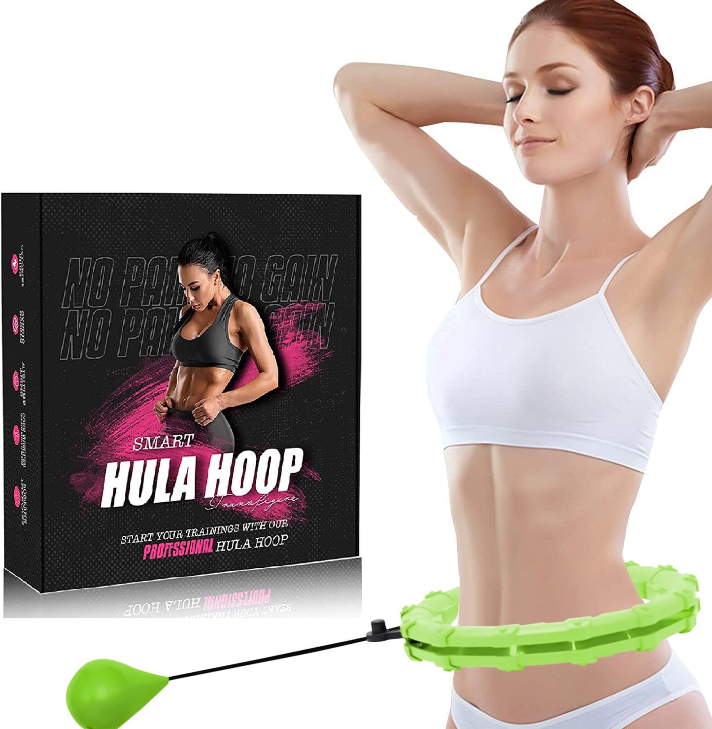 Fitness Hula Hoops, Weighted Hula Hoop For Adults 360 Degree Auto-Spinning Ball Massage, Infinity Hoop, Weight Loss Exercise Equipment for Home Use - 24 Detachable Knots/Link