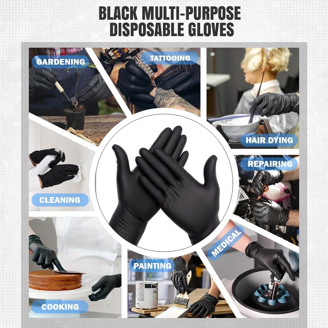 Black Nitrile Disposable Gloves, 100 Count, Latex-Free, Powder-Free Rubber Gloves, Strong and Puncture-Resistant Gloves For Men and Women