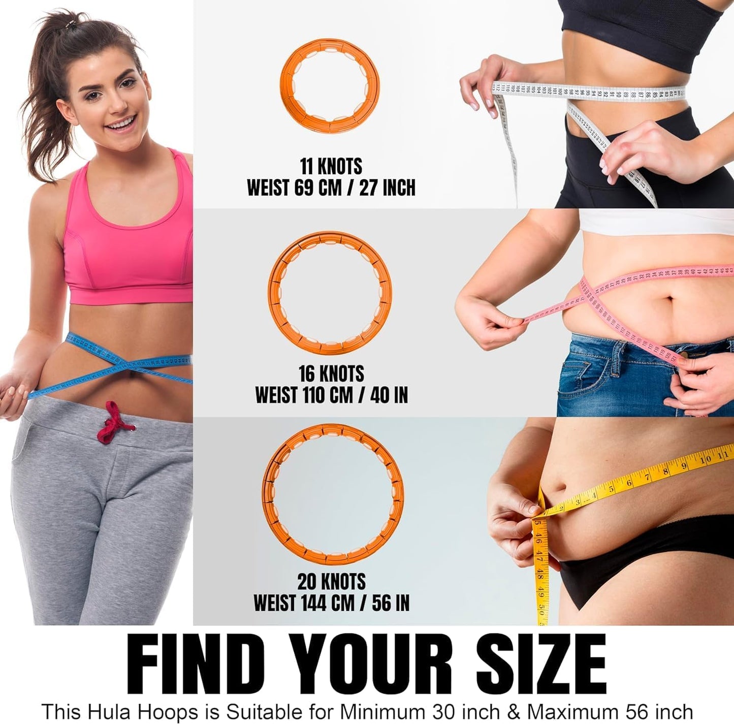 Smart Weighted Hula Hoop For Adults, Detachable Fitness Ring With 360 Degree Auto-Spinning Ball Massage, Smart Ring Hula Hoops For Adults, Fitness Equipment For Weight Loss