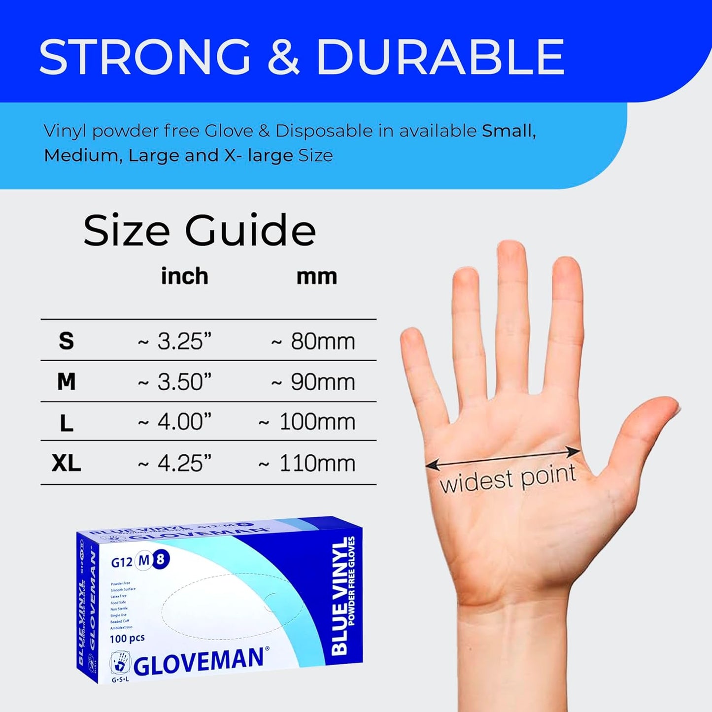 K-MART Gloveman Blue Vinyl Disposable Gloves (Box of 100)