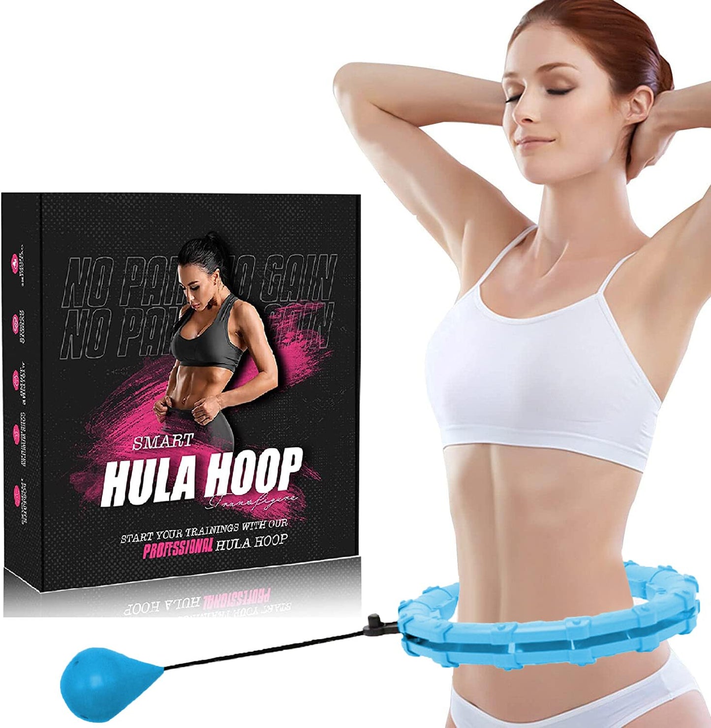 Fitness Hula Hoops, Weighted Hula Hoop For Adults 360 Degree Auto-Spinning Ball Massage, Infinity Hoop, Weight Loss Exercise Equipment for Home Use - 24 Detachable Knots/Link