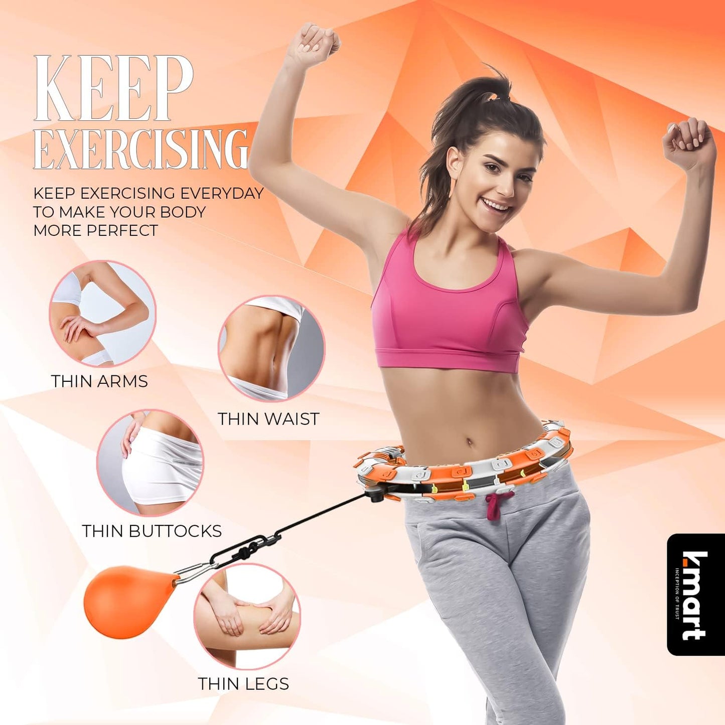 K-MART Smart Hula Ring Hoops, Weighted Hula Circle 24 Detachable Fitness Ring with 360 Degree Auto-Spinning Ball Gymnastics, Massage, Adult Fitness for Weight Loss