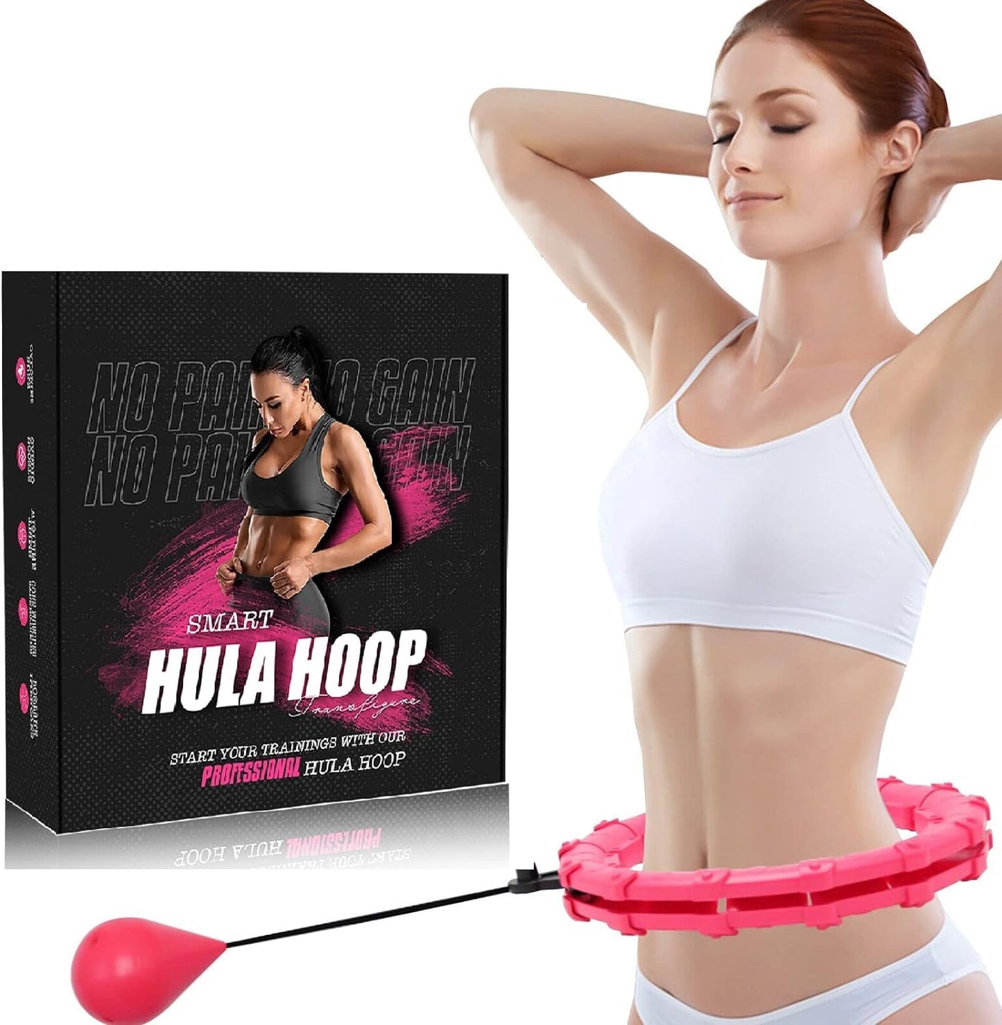 Fitness Hula Hoops, Weighted Hula Hoop For Adults 360 Degree Auto-Spinning Ball Massage, Infinity Hoop, Weight Loss Exercise Equipment for Home Use - 24 Detachable Knots/Link