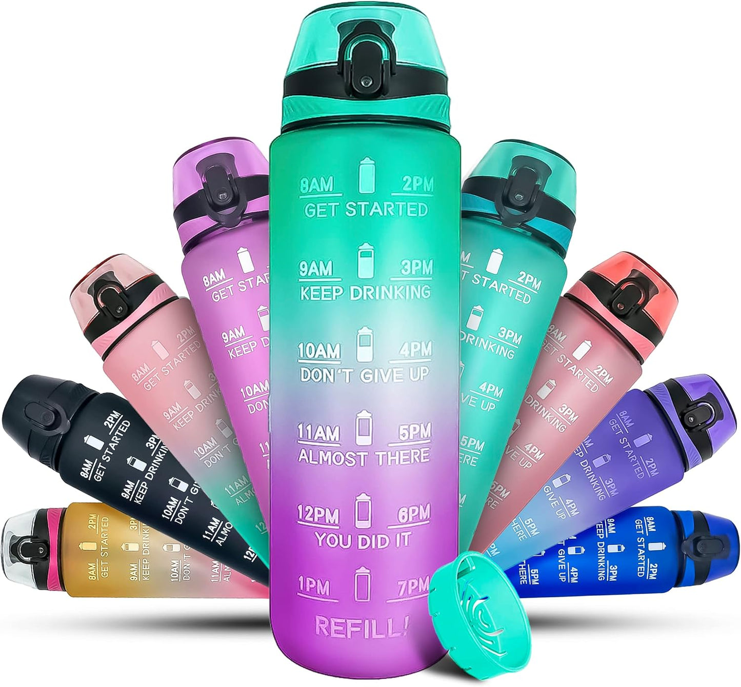 K-MART Water Bottle 1L Sports Water Bottle with Motivational Time Marker, Dishwasher Safe Leak-proof Drink Bottle BPA Free Non-Toxic for Running,cycling, Gym, School & Office