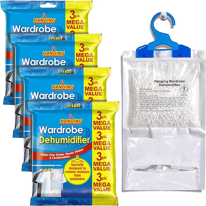 K-MART Wardrobe Dehumidifier Hanging Bags, Pack Of 6 Moisture Absorbers, Ideal to stop damp & condensation- For Wardrobe, Home, Kitchen, Garage, Bedroom, Caravan, Office, Basement etc