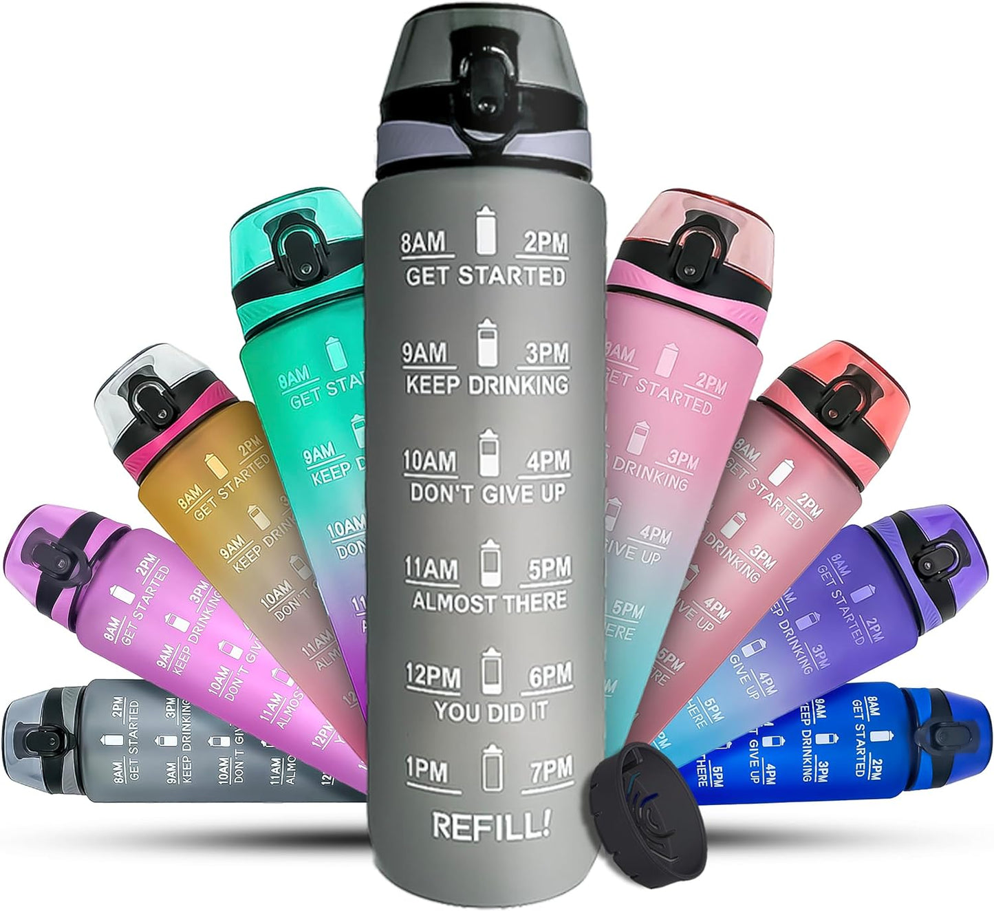 K-MART Water Bottle 1L Sports Water Bottle with Motivational Time Marker, Dishwasher Safe Leak-proof Drink Bottle BPA Free Non-Toxic for Running,cycling, Gym, School & Office