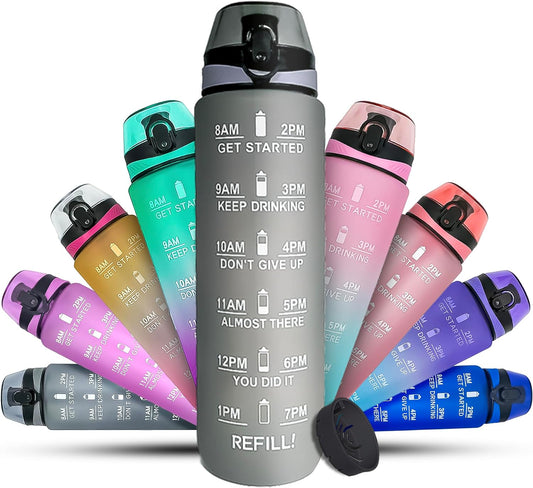 K-MART Water Bottle 1L Sports Water Bottle with Motivational Time Marker, Dishwasher Safe Leak-proof Drink Bottle BPA Free Non-Toxic for Running,cycling, Gym, School & Office