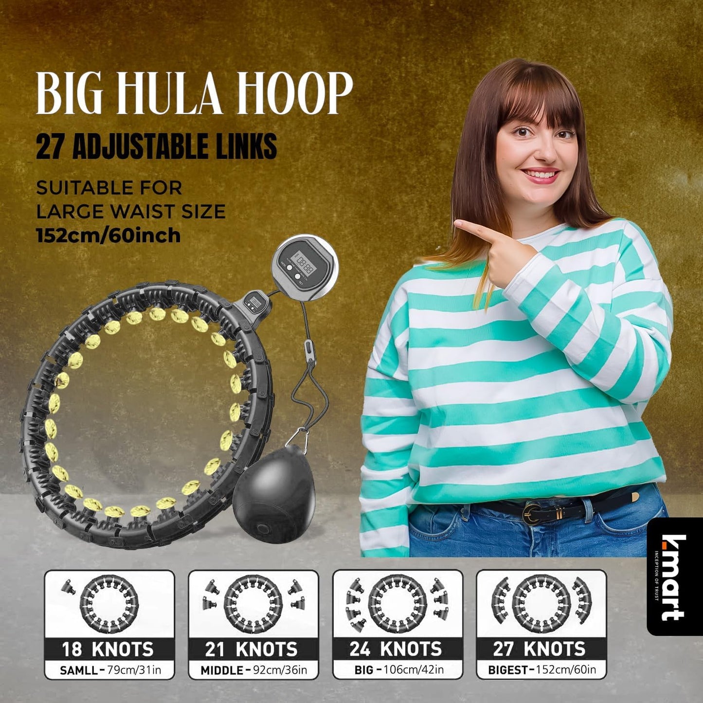 K-mart Black-Gold Smart Hula Hoop with Weighted Ball with Counter