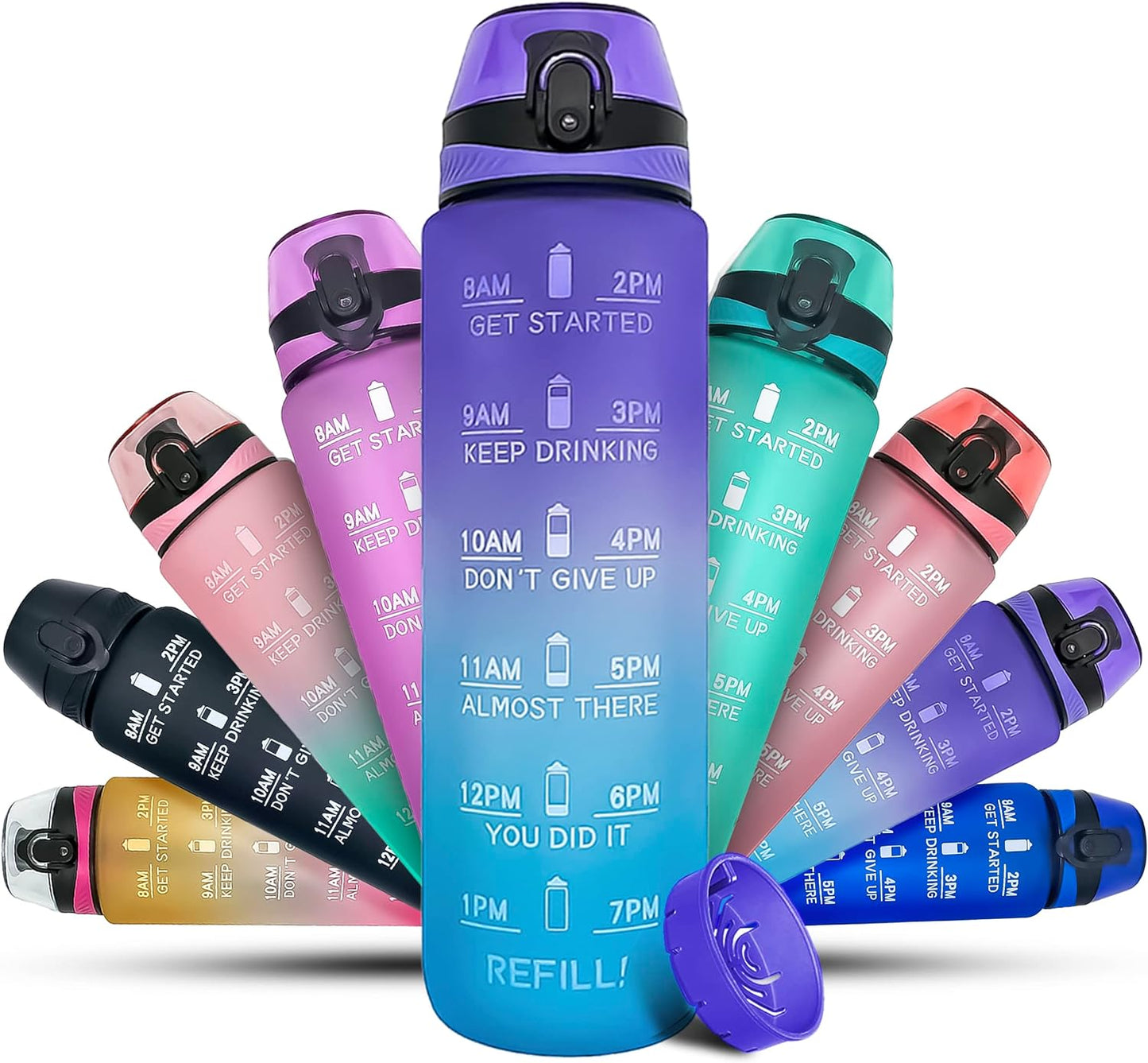 K-MART Water Bottle 1L Sports Water Bottle with Motivational Time Marker, Dishwasher Safe Leak-proof Drink Bottle BPA Free Non-Toxic for Running,cycling, Gym, School & Office