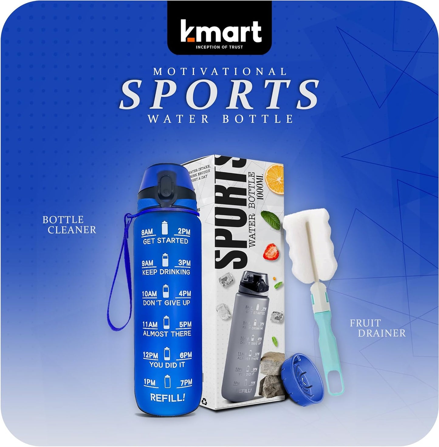 K-MART Sports Water Bottle with Straw and Time Marking, and 32OZ Capacity - Motivational and Eco-Friendly BPA-Free Bottle for Running, Gym, Yoga, Outdoors, and Camping