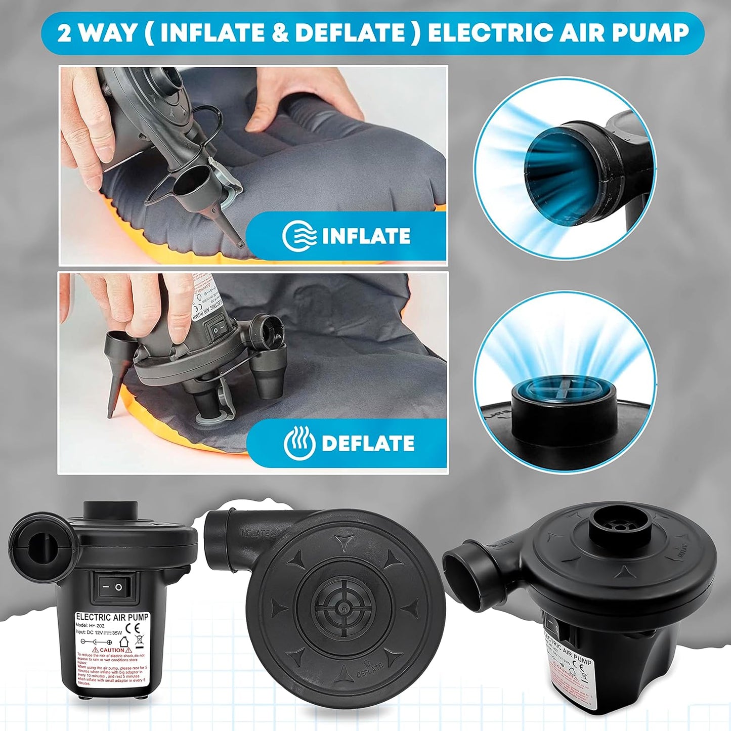 K-Mart Electric Air Pump with 3 Nozzles/Inflate Or Deflate Swimming Ring, Airbeds, Paddling Pools & Other Toys / AC110-240V/ DC12V/50W