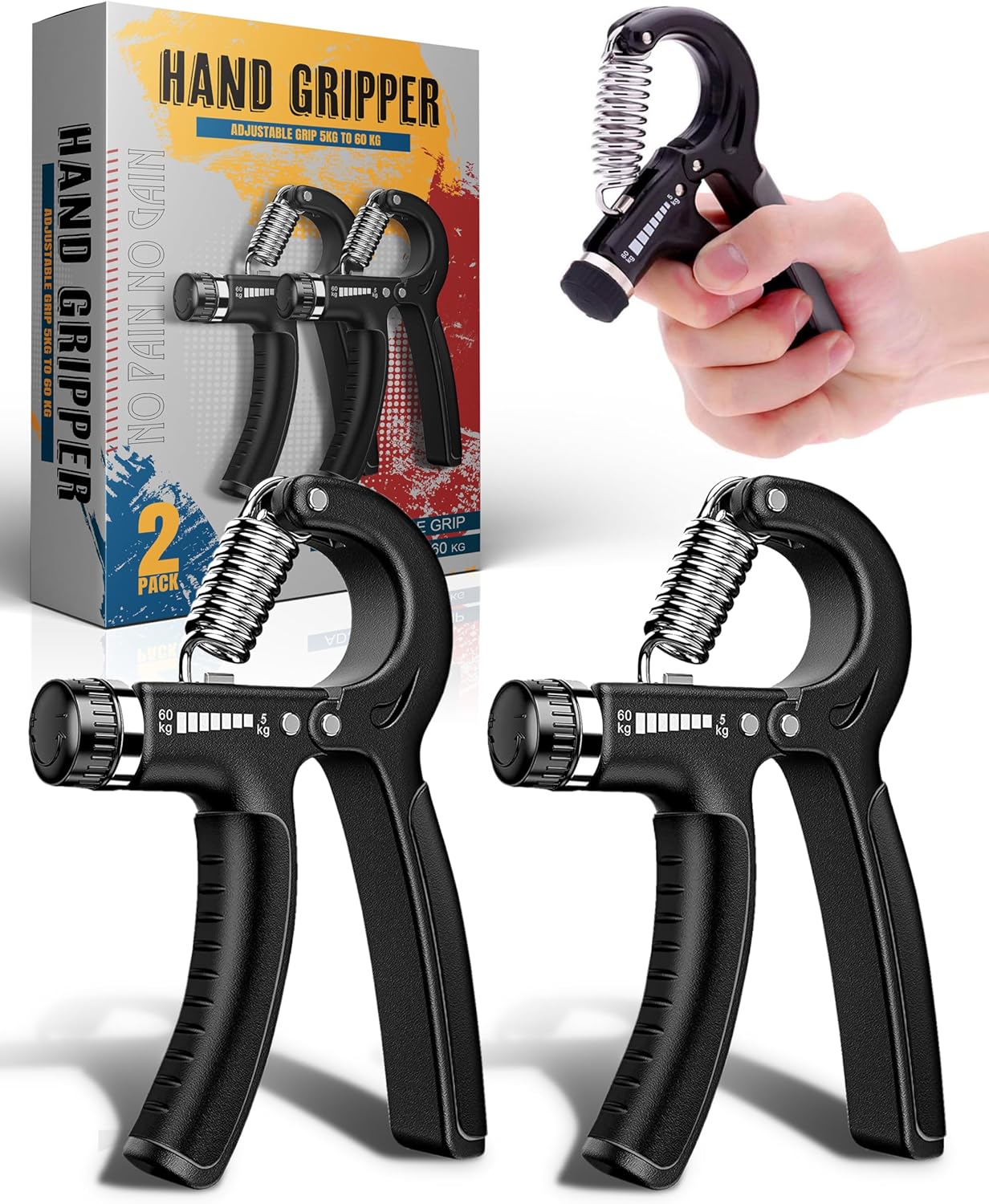 K-MART 2 Pack Hand Grip Strengthener Adjustable 5-60 kg - hand exerciser grip strengthener with Stainless Steel Spring for Muscle Building and Injury Recovery for Athletes